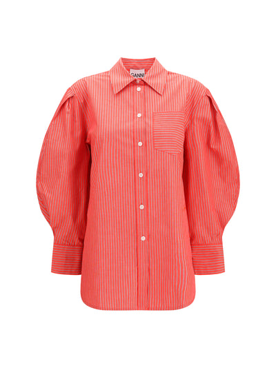 striped cotton shirt with balloon sleeves