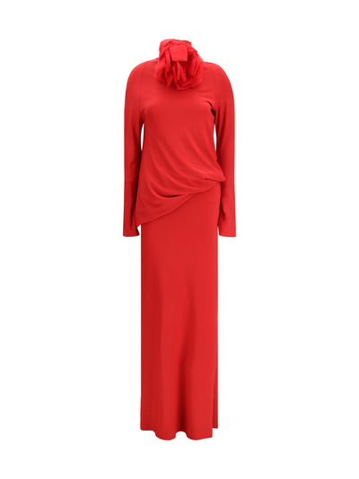 long open-back dress with high neck