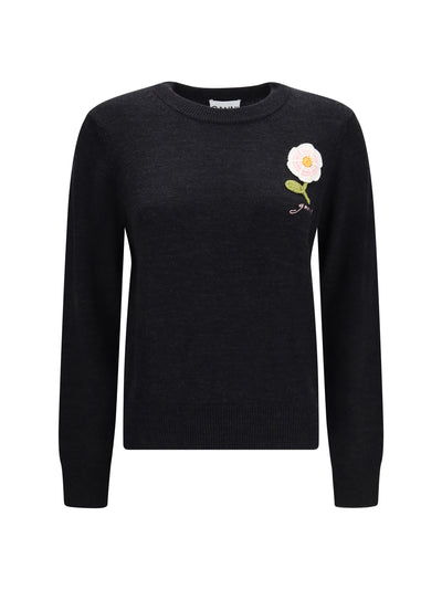 wool sweater with crochet flower