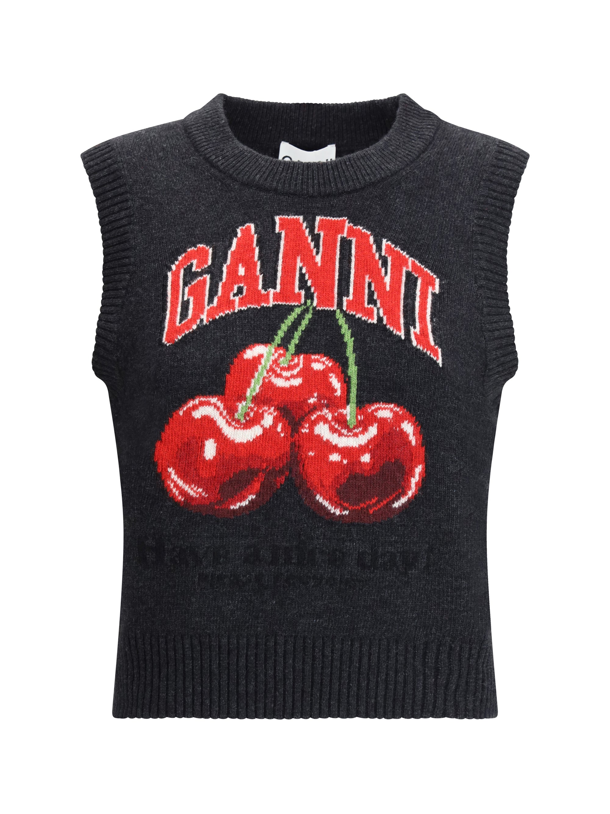 GANNI L wool vest with graphic cherries