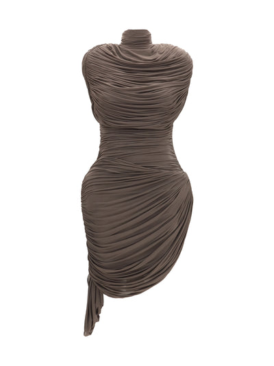 draped high-neck dress