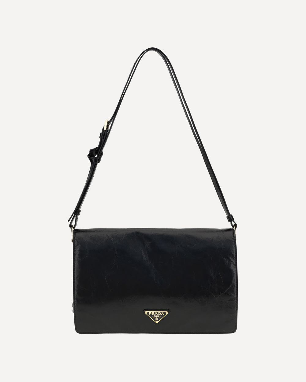 Prada Crinkled Leather Shoulder Bag Black