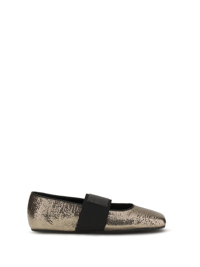 sliced square ballerinas in textured leather