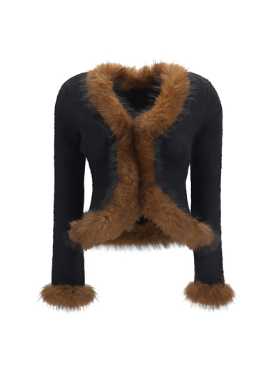 knit and faux fur cardigan