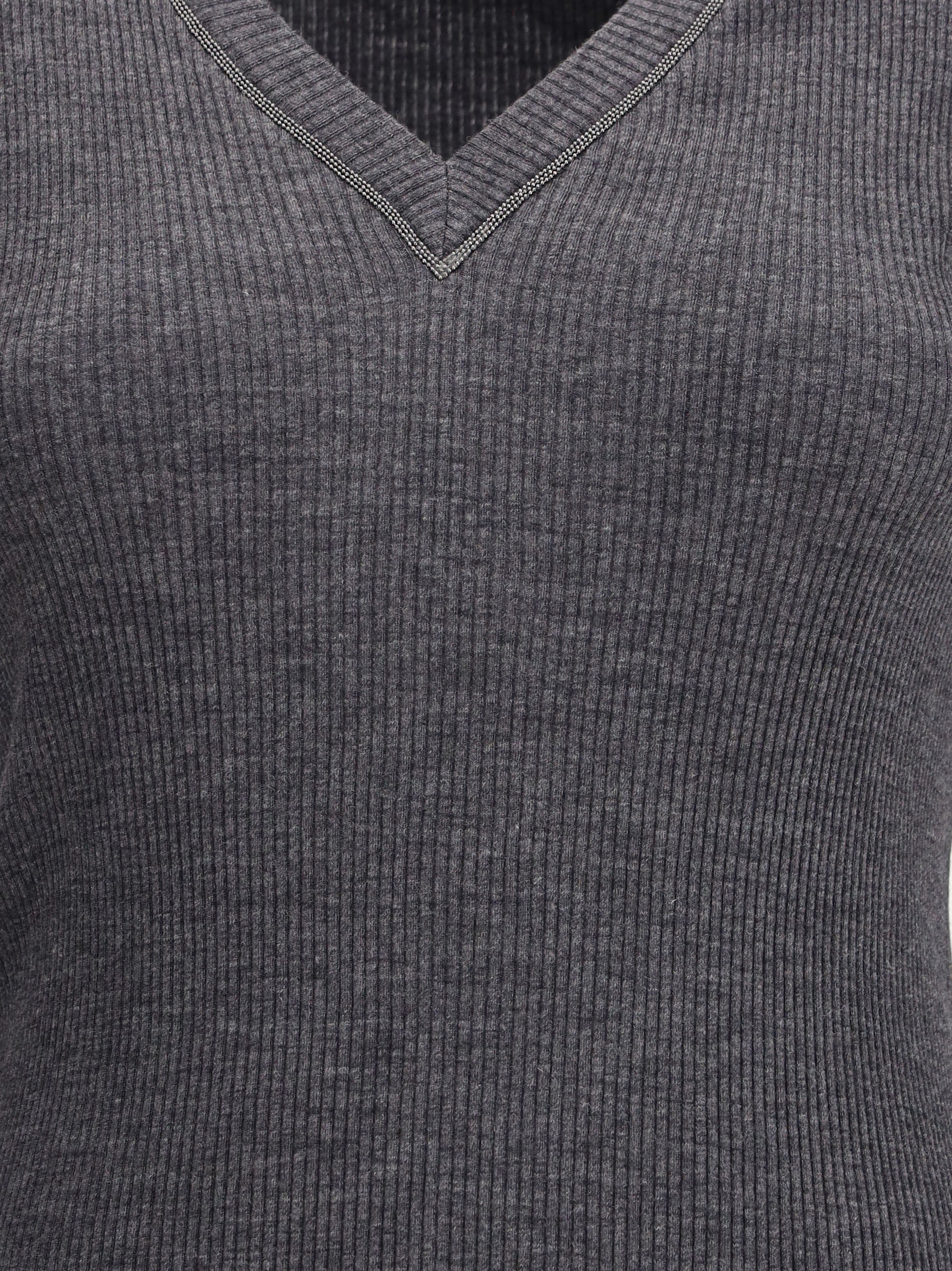 BRUNELLO CUCINELLI S long sleeve wool ribbed jersey t-shirt with shiny trim