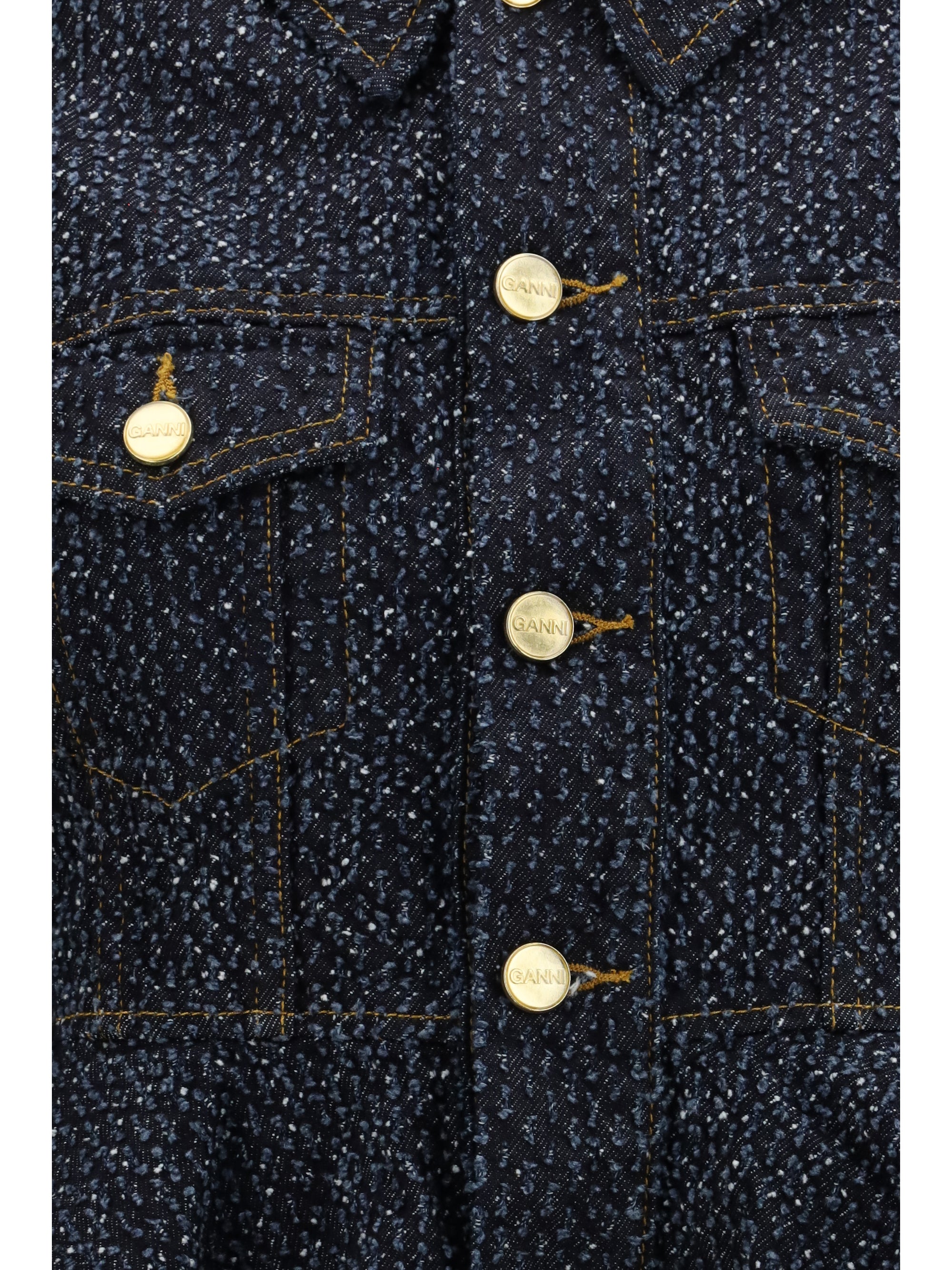 GANNI 36 tweed denim peplum jacket