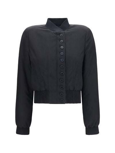 buttoned bomber jacket with visible stitching