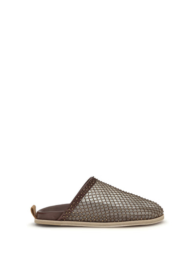mesh mules with rhinestones