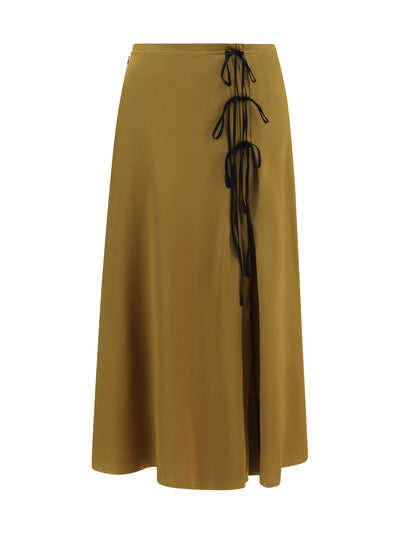 satin midi skirt with tie details