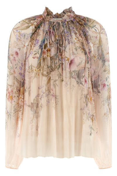 billow rebellion blouse in aviary patterned curled viscose