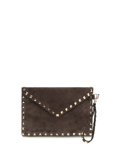 medium rockstud clutch in suede