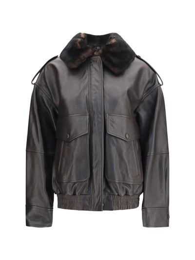 russo leather bomber with shearling collar
