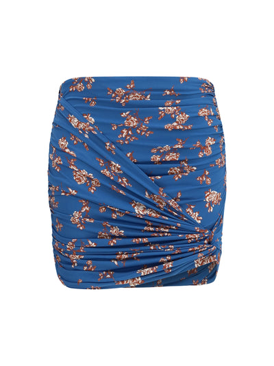 draped floral-print swim mini skirt