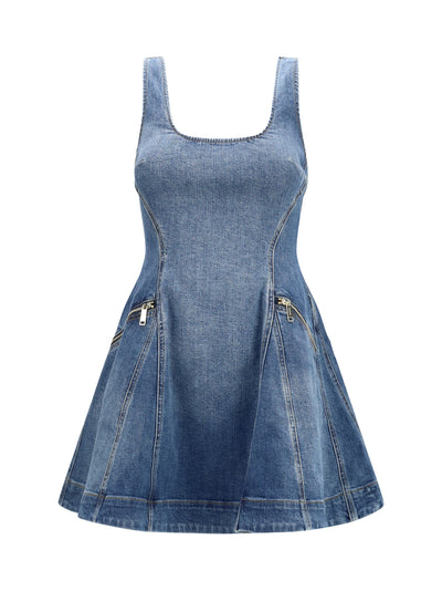 denim flared mini dress