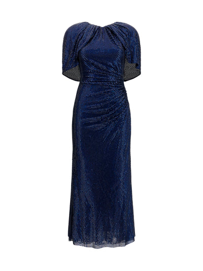 midi dress with cape sleeves and crystals