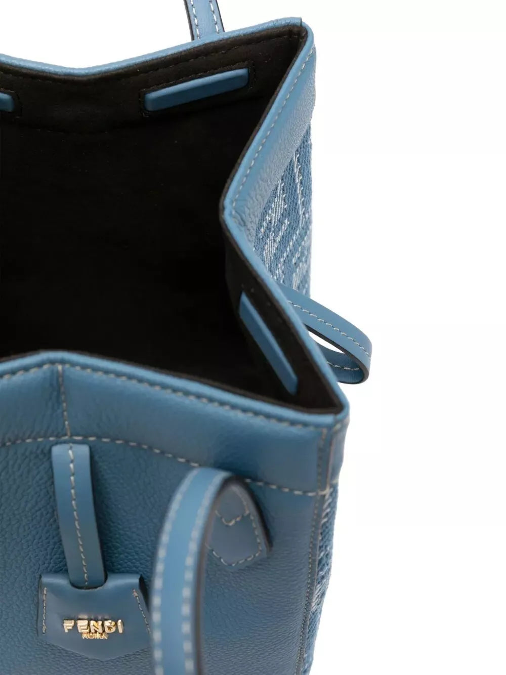 leather and denim-effect ff jacquard origami mini bag