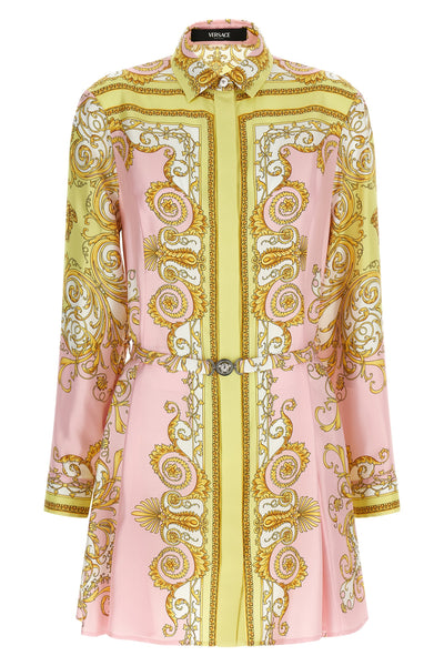 all over spring barocco print silk twill mini dress