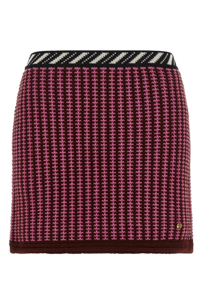 versaces crochet mini skirt defines a contemporary approach to knitwear