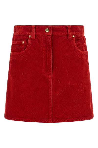 the versace pure cotton corduroy miniskirt redefines casual dress codes through