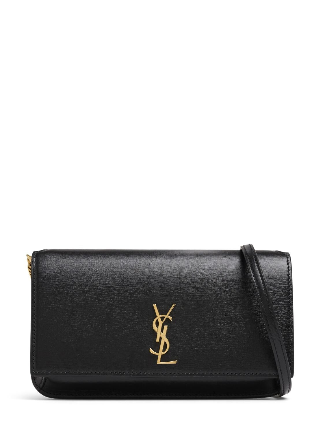 SAINT LAURENT Cassandre Phone Leather Shoulder Bag – Black