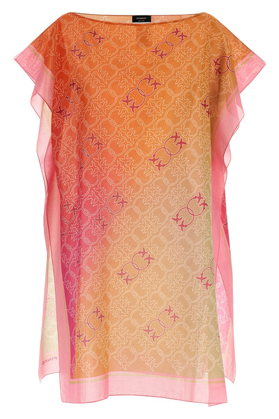 polka all-over print logo birds light cotton canvas kaftan