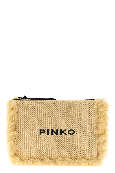 braided raffia-effect fabric clutch bag