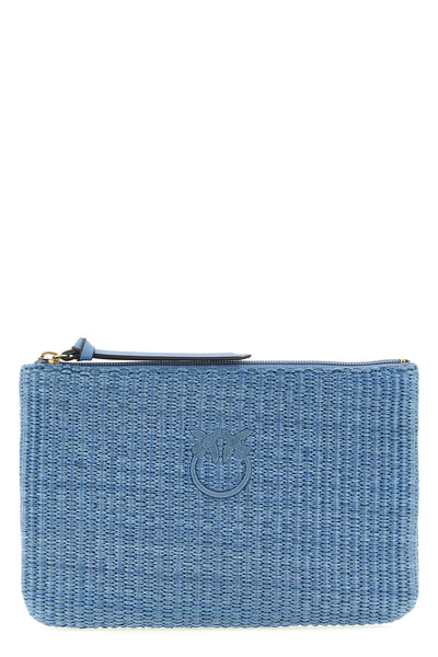 braided raffia-effect fabric clutch bag