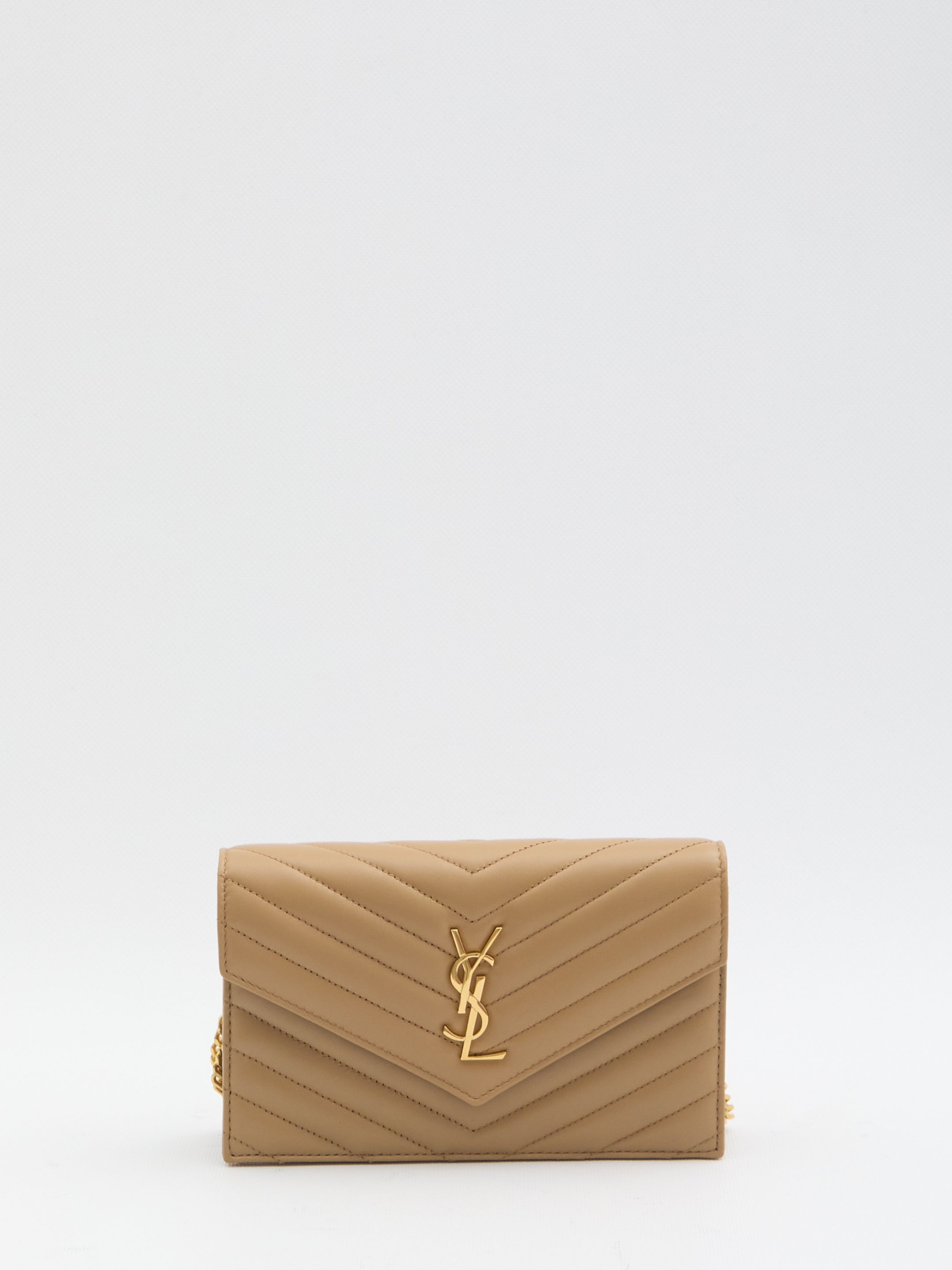 SAINT LAURENT OS envelope cassandre wallet with chain