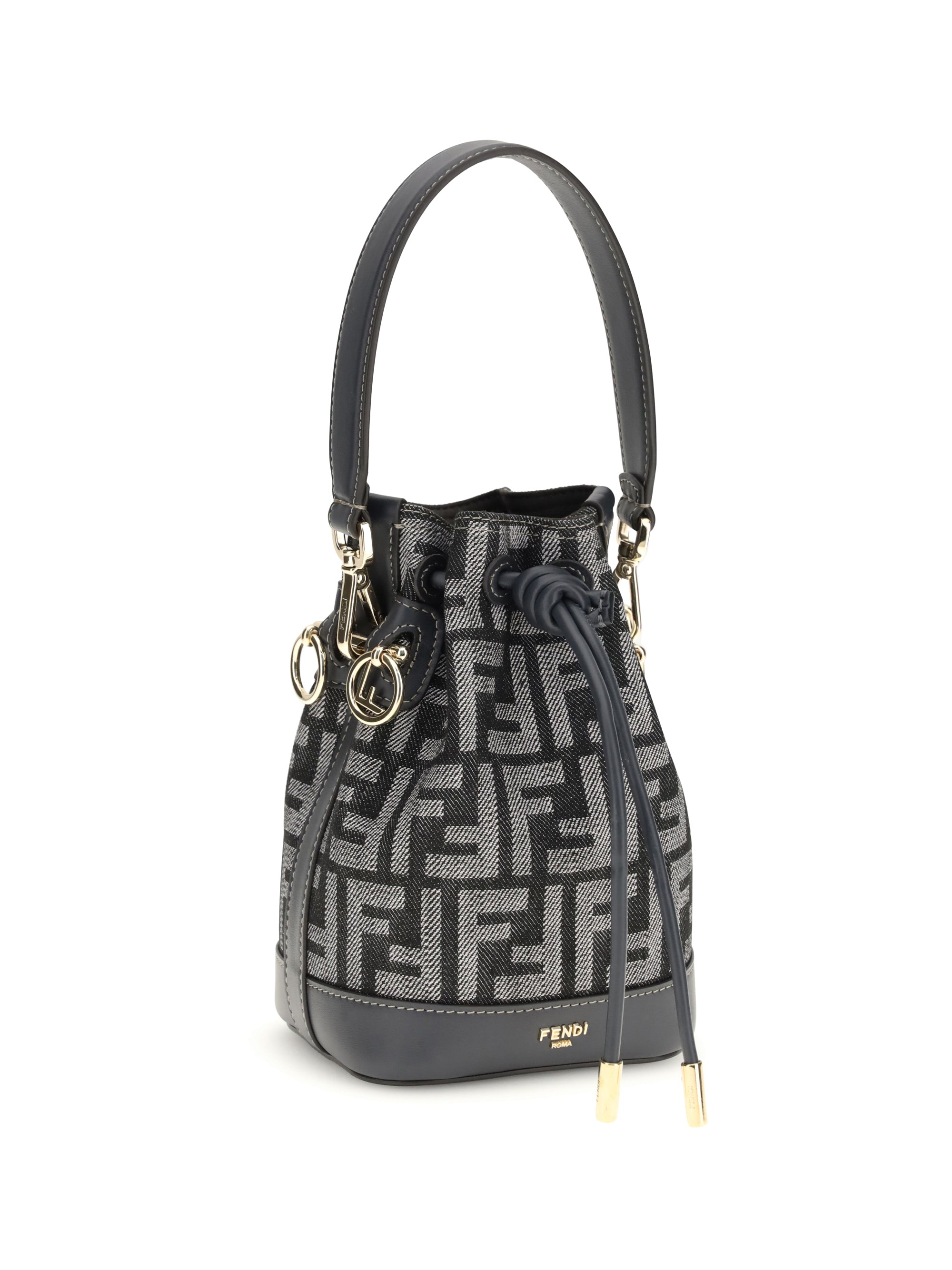 FENDI OS mon tresor denim-effect ff jacquard mini bucket bag
