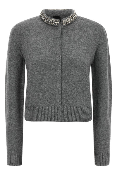 the pinko cardigan in a fine grey mélange wool and alpaca blend stands out for a