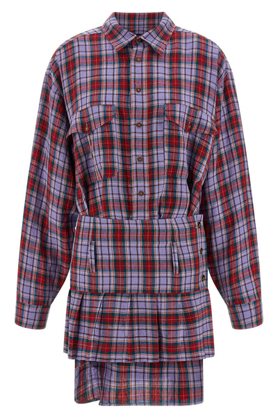 marta mini dress in check print linen