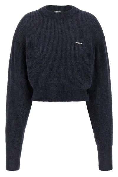 knit puff cropped sweater in alpaca and wool blend