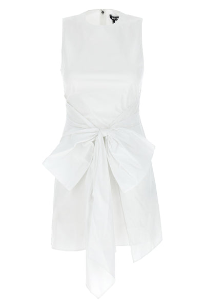 sleeveless w/bow mini dress in cotton poplin