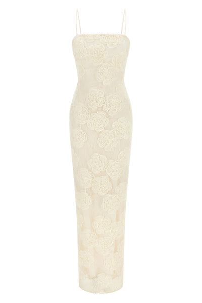 long flower mesh tube dress in semi-transparent mesh