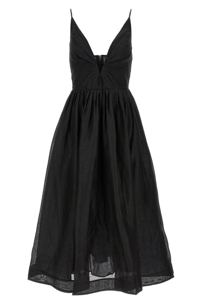 illustration v neck midi dress in starched linen and silk blend
