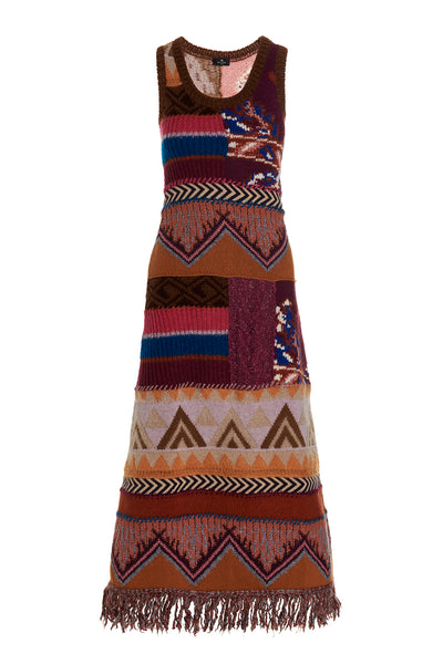 elena long multicolor and multifantasia knit dress