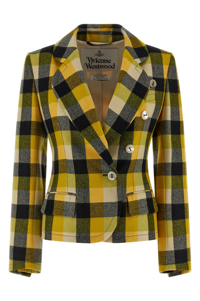 georgia single-breasted wool pixel check blazer