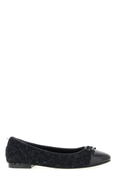 cap-toe bouclé tweed ballet flats