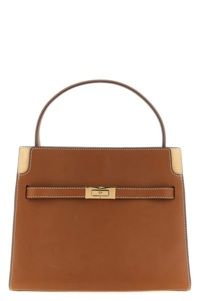 the tory burch lee radziwill small double bag is structured in fine smooth cowhi