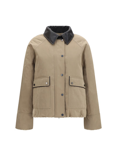 padded down jacket with leather collar