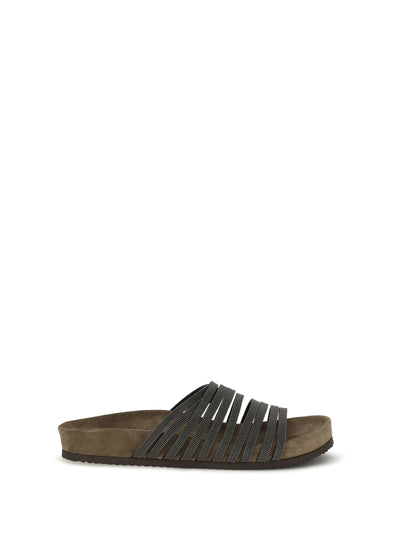 lace-up slides with monili embellishment