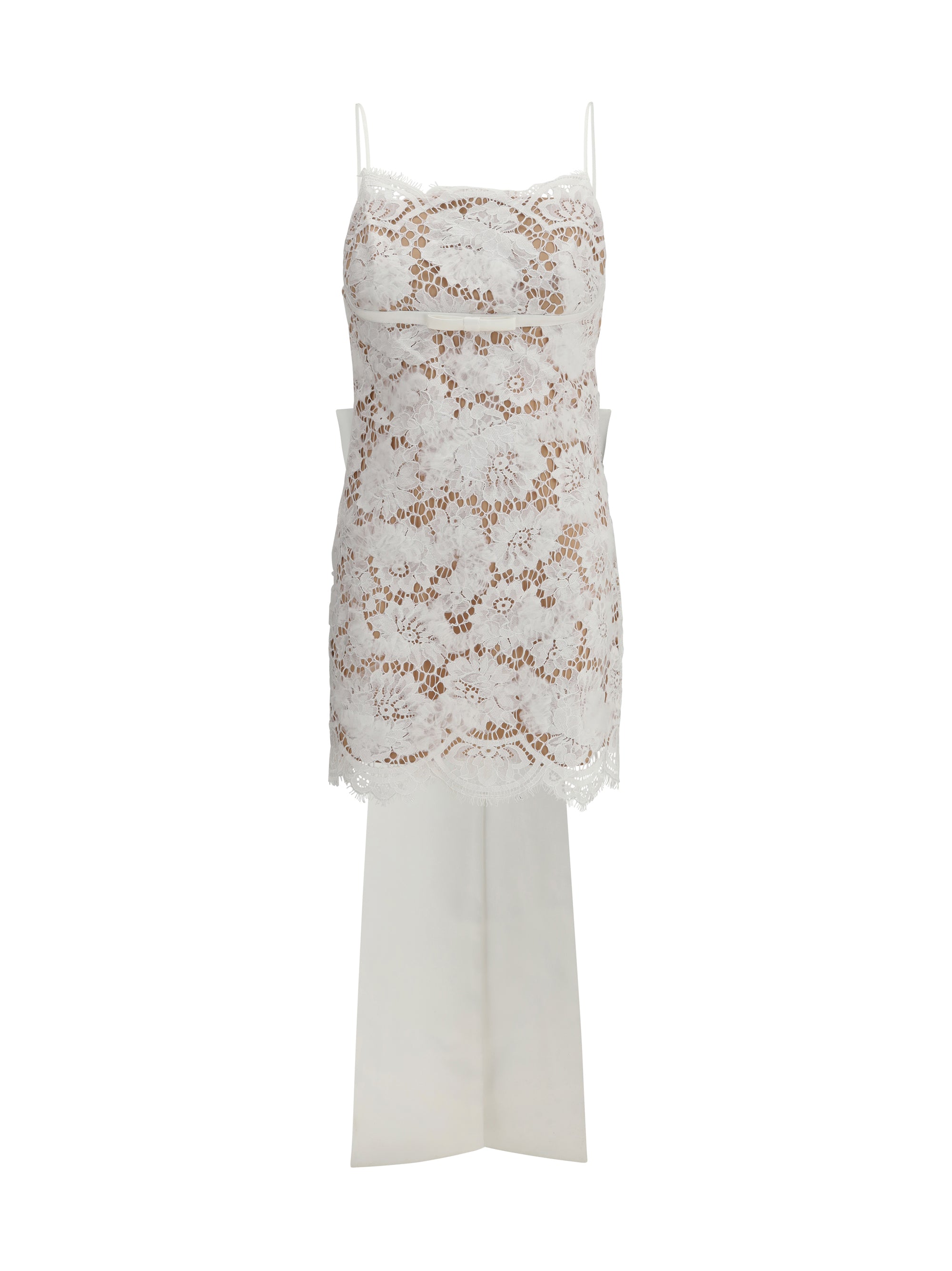 SELF-PORTRAIT 6 short satin dress with lace bow