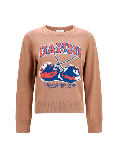 cherry-print cotton sweater