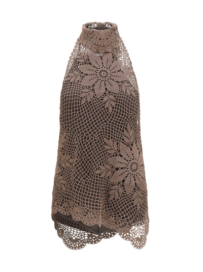 crochet lace high-neck top