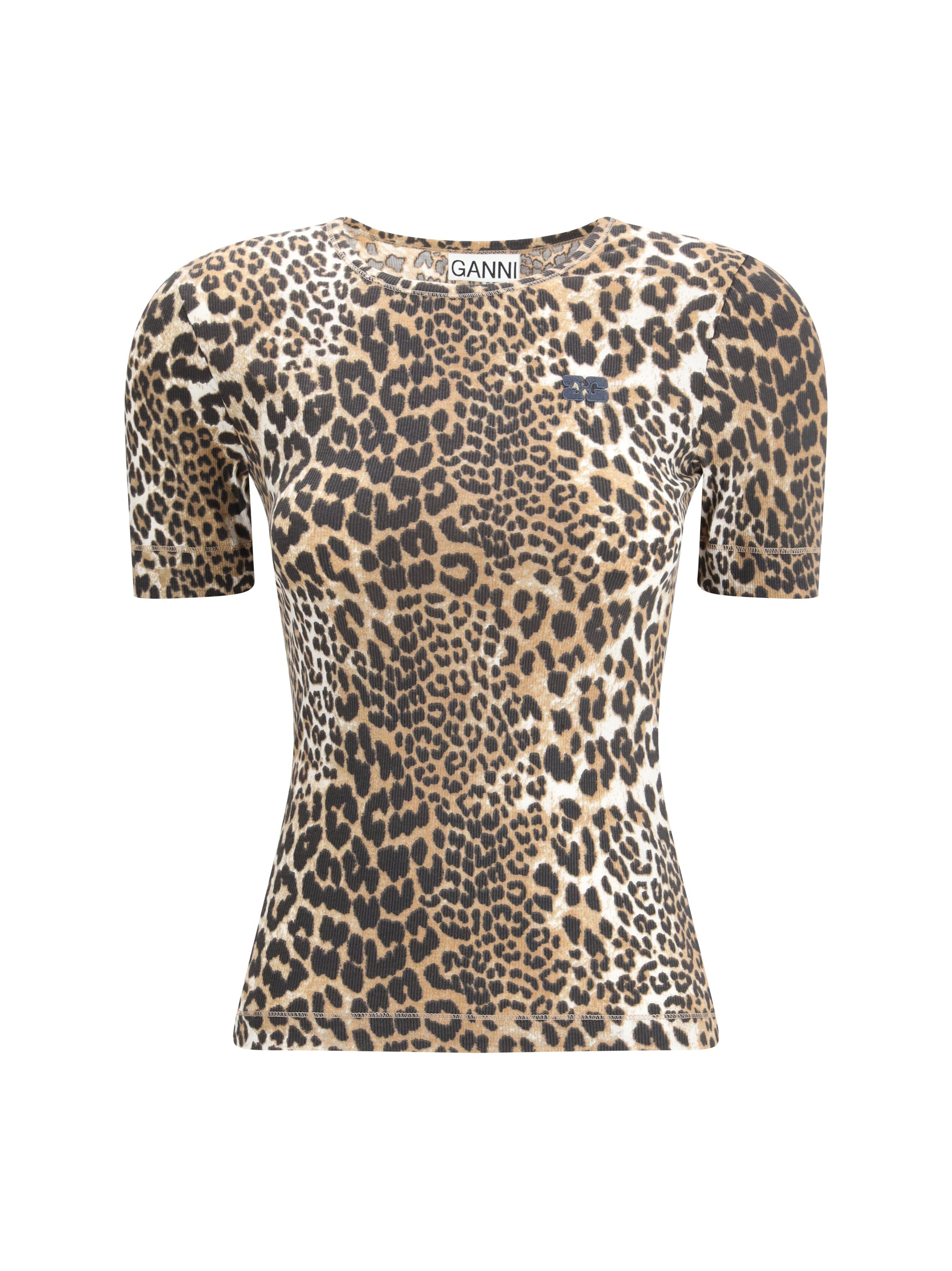 GANNI L leopard rib t-shirt