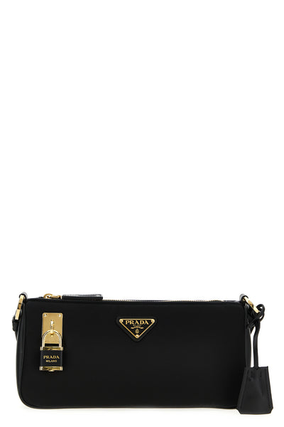 small shoulder bag in re-nylon and smooth leather
