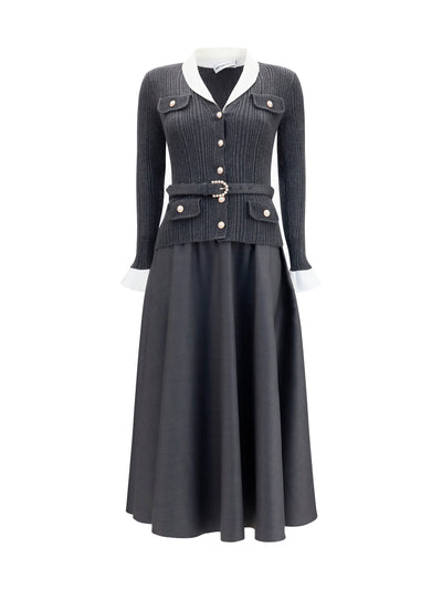 knit and twill midi dress