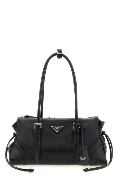 the medium prada bonnie shopping bag in fine calf leather features a sophistic