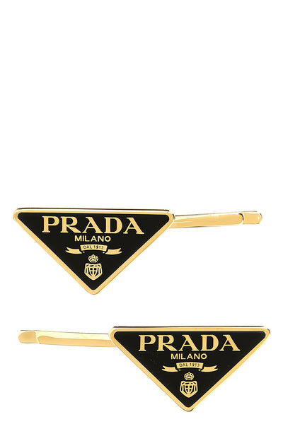 set of 2 triangle logo hair clips in enameled metal