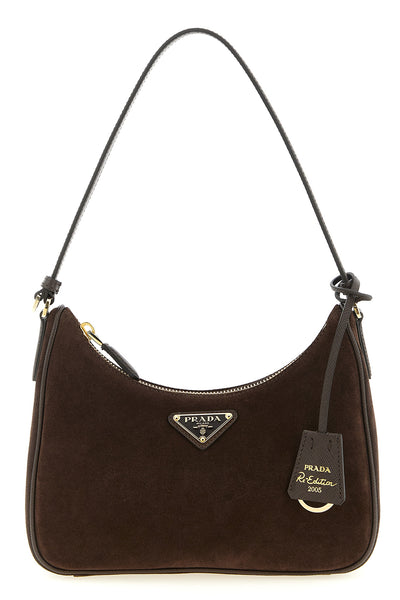 prada re-edition 2005 mini shoulder bag in suede and saffiano leather